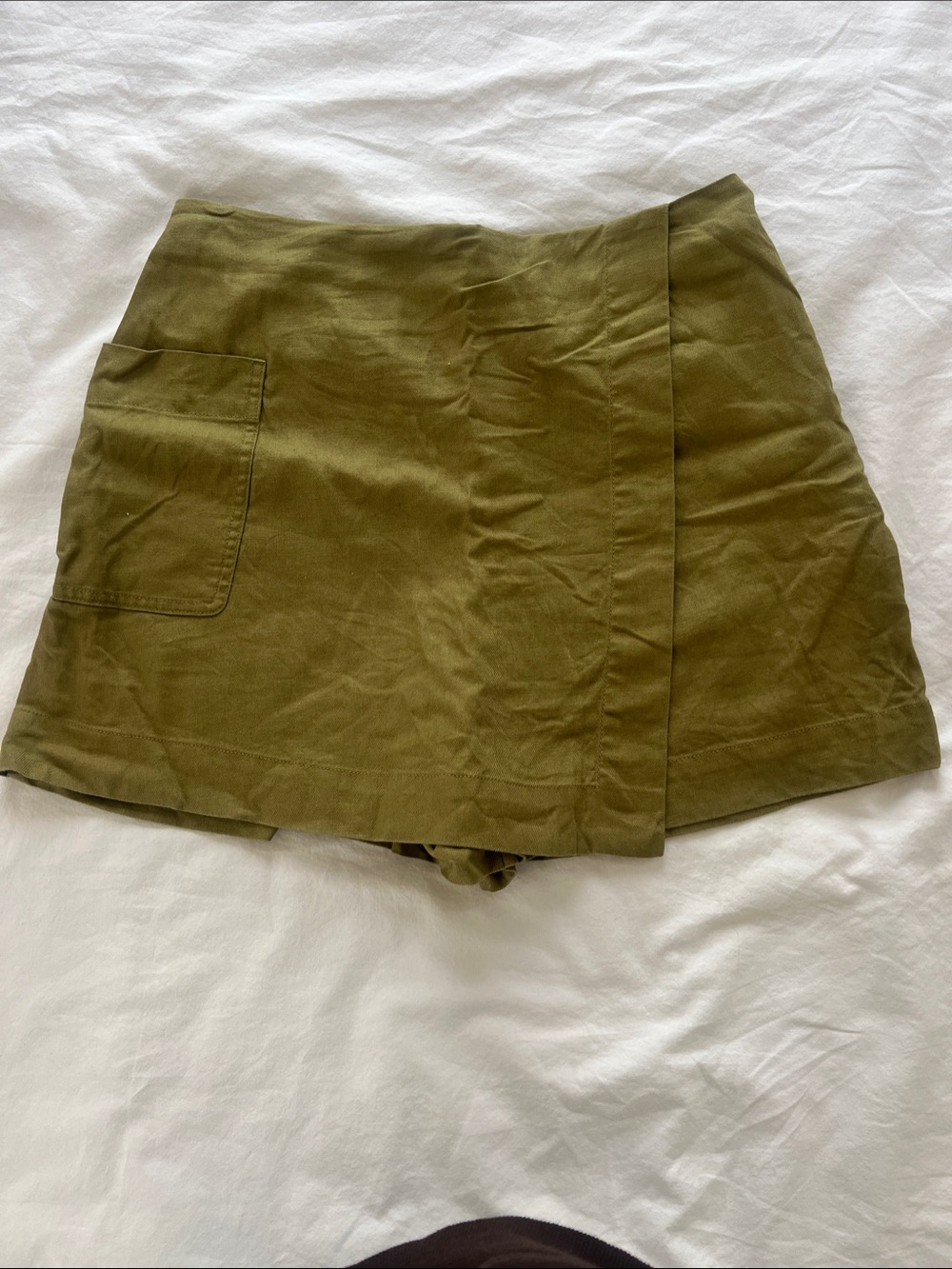 Olive Green Wrap-Front Mini Skort